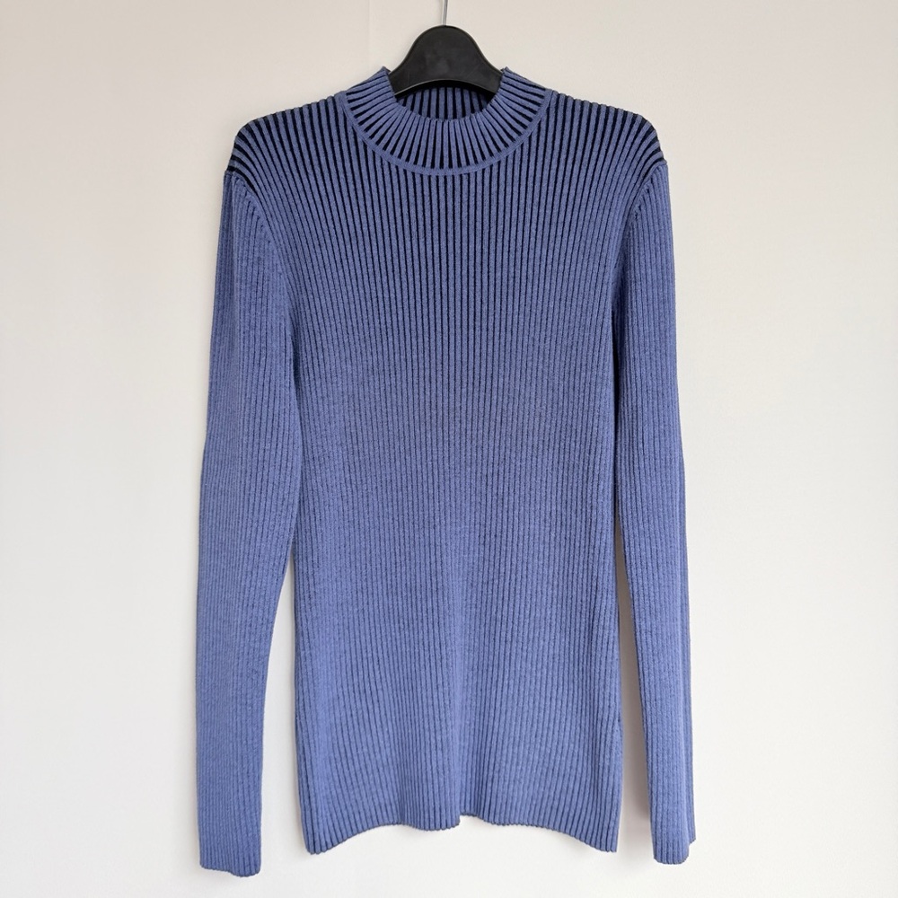 Nomadic Traders Striped Blue / Purple and Black Ribbed Mock Neck Sweater  XL